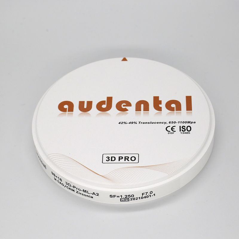 Blocos de zircônio audental de 98 mm de alta resistência 650-1100Mpa Bloco de zircônio branco para laboratório dentário CAD CAM Sistema de fresagem
