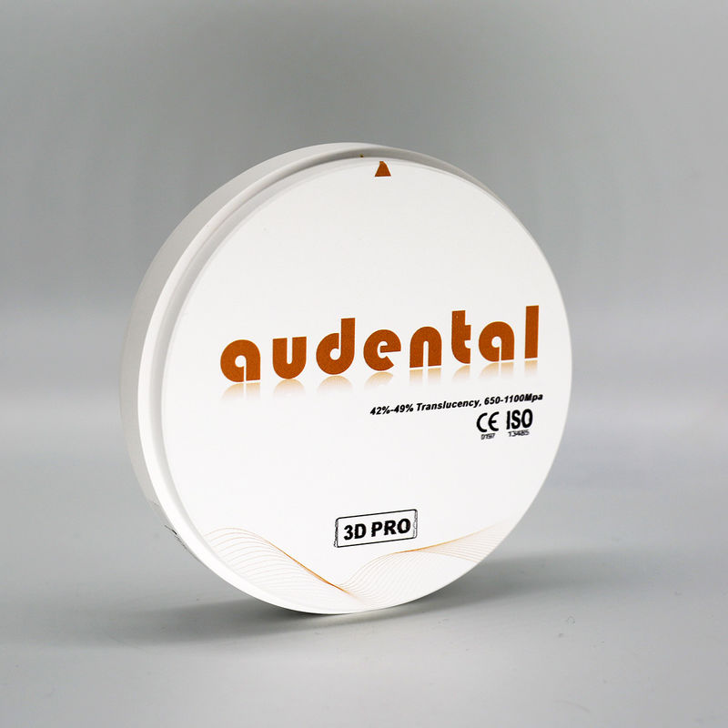 Translucidez 42-49% Audental CAD CAM Disco de zircônio, Bloco de zircônio dentário de 20 cores