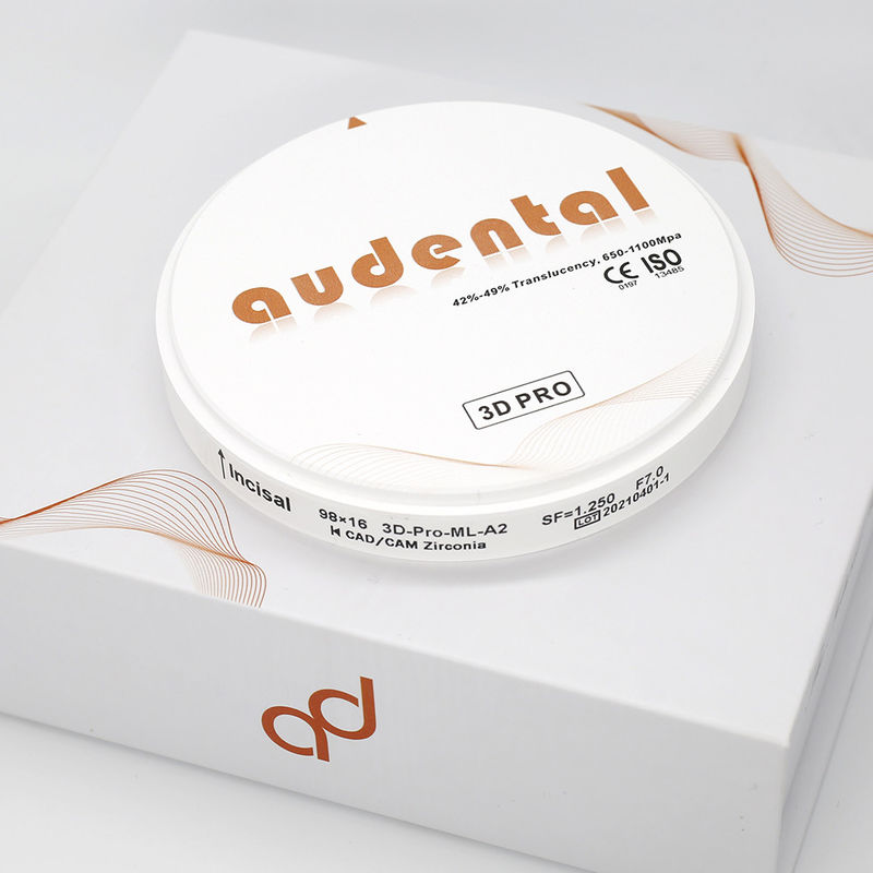 Consumíveis dentários 3D Zirconia Bloco de resistência 650-1100Mpa 98/95/92mm Audental Multicamadas CAD CAM materiais de fresagem