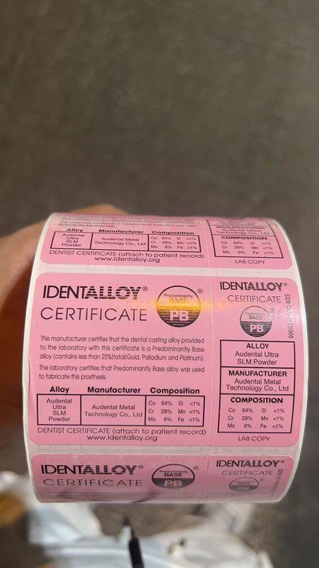 Audental Ultra SLM Powder/COCRMO/CE, FDA, IDENTLOY/PRIMAGEM DE METAL 3D Dental