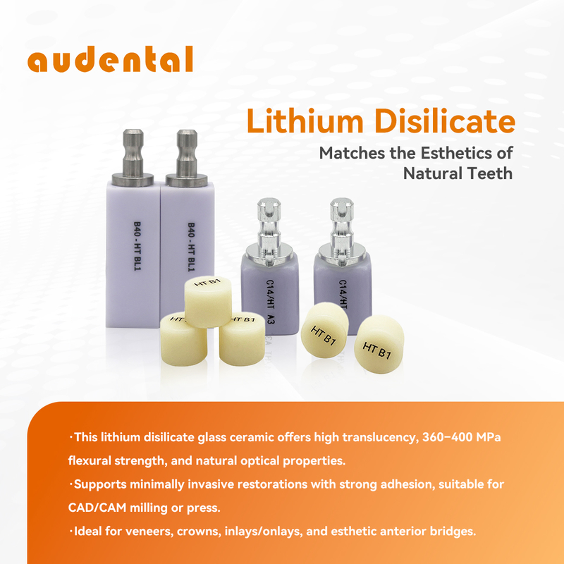 Audental Dental Laboratory Materials Glass Ceramic Zirconia Block Lithium Disilicate Block Ingot para restauração dentária
