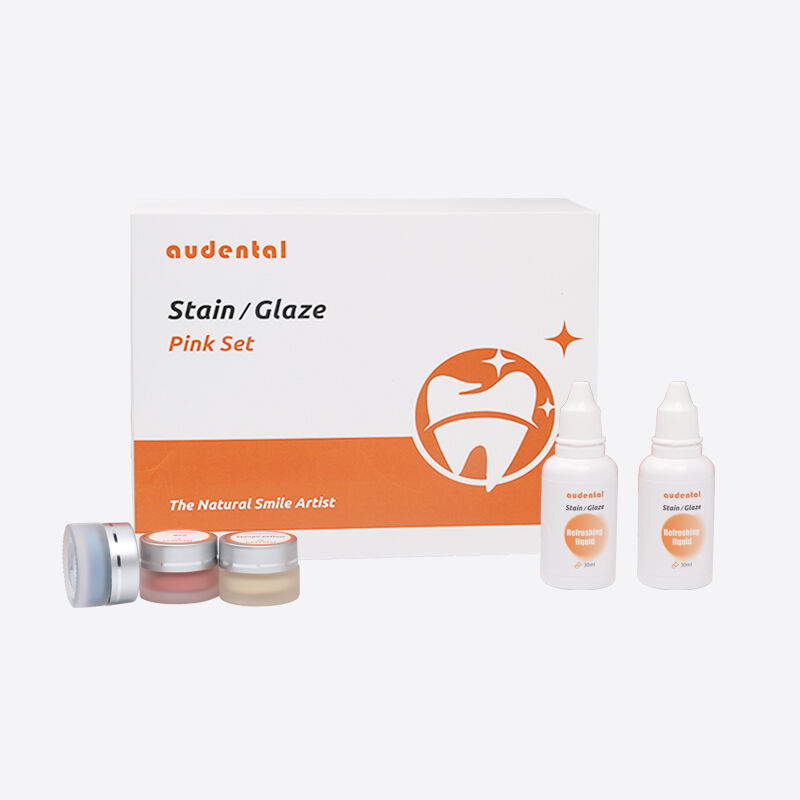 Equipamento de laboratório dentário com sistema de coloração para textura de superfície realista e esmalte brilhante em restaurações dentárias